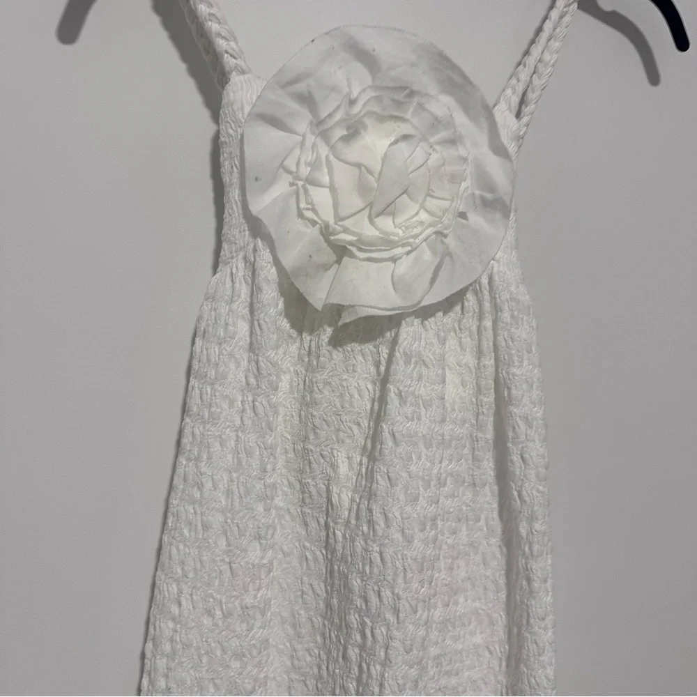 Zara Kids Girl Textured Floral Appliqué Dress - White - Picture 4 of 9